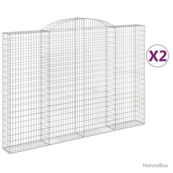 Lot de 2 paniers � gabions cl�ture cage mur de sout�nement arqu�s 300 x 30 x 200/220 cm fer galvani