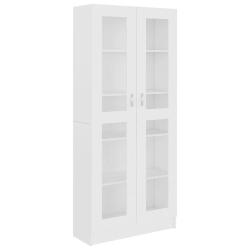 Armoire &agrave; vitrine classique 82,5 x 30,5 x 185 cm rangement pratique d&eacute;coration &eacute;pur&eacute; en bois blanc