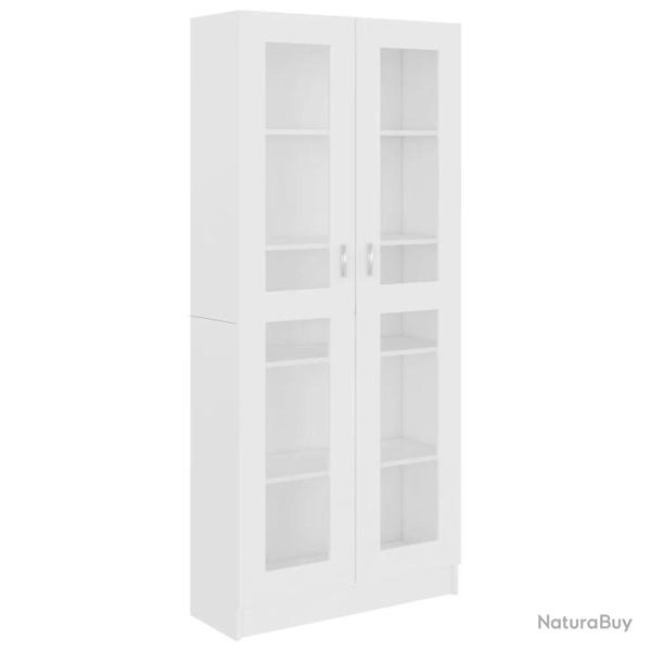 Armoire � vitrine classique 82,5 x 30,5 x 185 cm rangement pratique d�coration �pur� en bois blanc