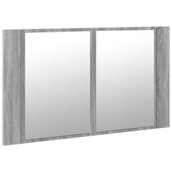 Armoire &agrave; miroir LED moderne style scandinave salle de bain 80 x 12 x 45 cm en bois d'ing&eacute;nierie gr