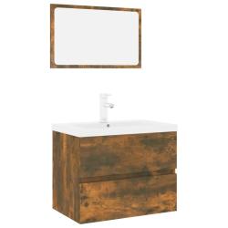 Meuble de salle de bain avec armoire et miroir 60 x 38,5 x 45 cm design moderne en bois d'ing&eacute;nieri