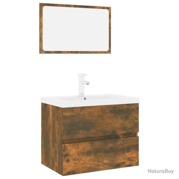 Meuble de salle de bain avec armoire et miroir 60 x 38,5 x 45 cm design moderne en bois d'ing�nieri