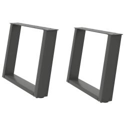 Lot de 2 pieds de table basse en U 60 x 43 cm avec niveleurs r&eacute;glables style moderne en acier anthr