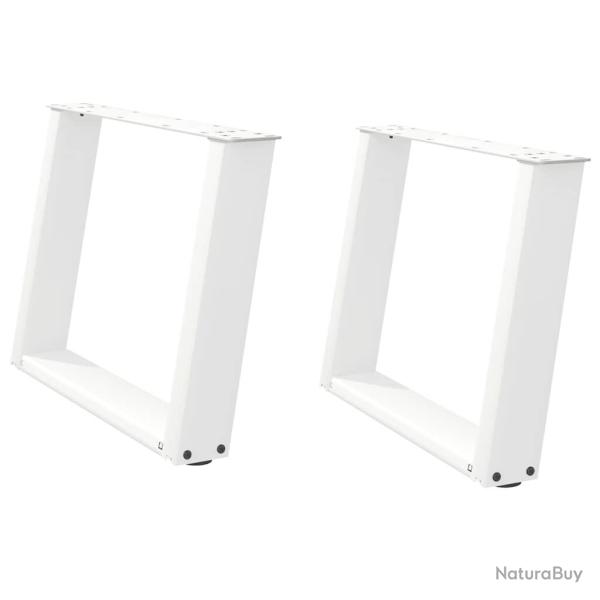 Lot de 2 pieds de table basse en U design moderne 70 x 42-43 cm avec niveleurs en acier blanc 02_00
