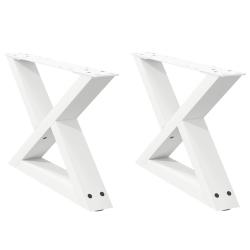 Lot de 2 pieds de table basse modernes avec patins r&eacute;glables 60 x 30 cm en acier thermolaqu&eacute; blanc