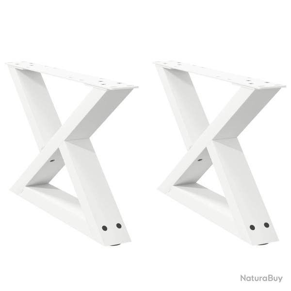 Lot de 2 pieds de table basse modernes avec patins r�glables 60 x 30 cm en acier thermolaqu� blanc