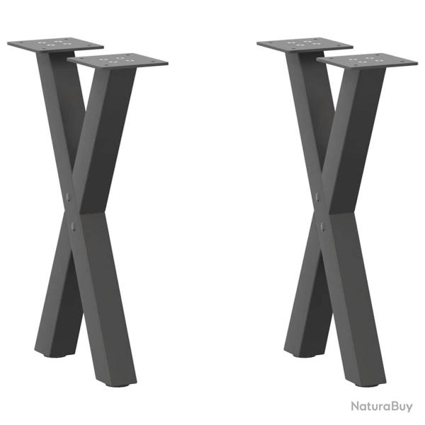 Lot de 2 pieds de table basse en X 28 x 42 cm robuste avec niveleurs design moderne en acier anthra