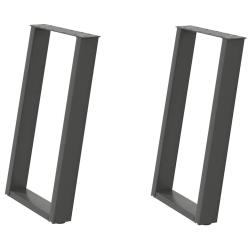 Lot de 2 pieds de table &agrave; manger en U r&eacute;glables design moderne 60 x 72-73 cm en acier anthracite 02