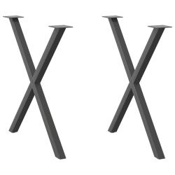 Lot de 2 pieds de table &agrave; manger en forme de X 70 x 72-73 cm finition moderne stable en acier anthr