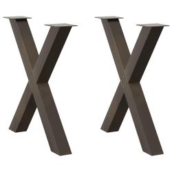 Lot de 2 pieds de table &agrave; manger en forme de X avec niveleurs r&eacute;glables 80 x 72 cm en acier naturel