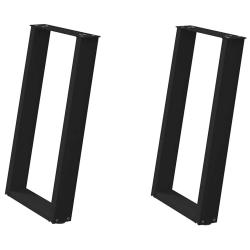 Lot de 2 pieds de table en U noir 50 x 72-73 cm avec niveleurs manuels design moderne en acier noir