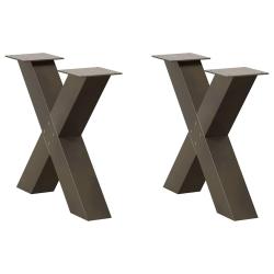 Lot de 2 pieds de table basse en forme de X avec niveleurs r&eacute;glables 60 x 42-43 cm en acier naturel
