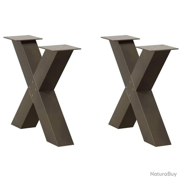 Lot de 2 pieds de table basse en forme de X avec niveleurs r�glables 60 x 42-43 cm en acier naturel