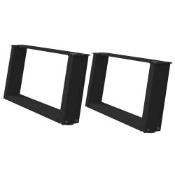 Lot de 2 pieds de table basse en U acier noir 70 x 30-31 cm avec niveleurs r&eacute;glables design moderne