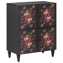 Armoire de rangement avec porte 60 x 33,5 x 75 cm motif floral moderne &eacute;l&eacute;gant en bois de mangue ma