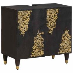 Armoire d'&eacute;vier moderne compacte rangement salle de bain 62 x 33 x 58 cm en bois de manguier noir 0