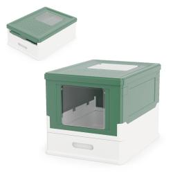 Bac &agrave; liti&egrave;re pliable avec couverture double entr&eacute;e 50 x 37,5 x 36,5 cm nettoyage facile moderne en