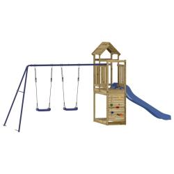 Aire de jeux d'ext&eacute;rieur balan&ccedil;oires toboggan portiques robuste jeux jardin 495 x 186 x 214 cm bois