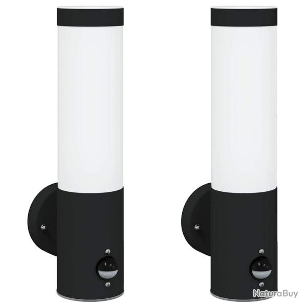 Lot de 2 appliques murales modernes �tanches jardin 12 x 8,5 x 29 cm en acier inoxydable noir 02_00