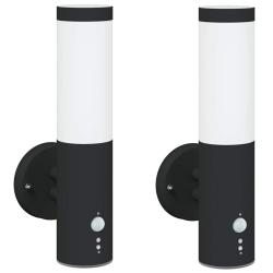 Lot de 2 appliques murales ext&eacute;rieures cylindriques modernes 15 x 7,5 x 33 cm en acier inoxydable n