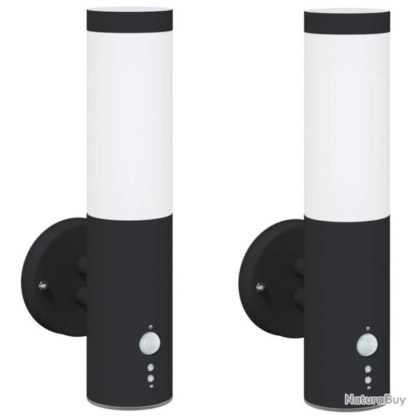 Lot de 2 appliques murales ext�rieures cylindriques modernes 15 x 7,5 x 33 cm en acier inoxydable n