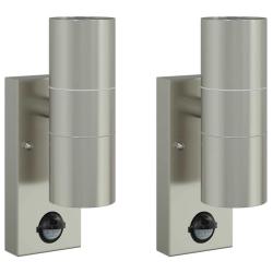 Lot de 2 appliques murales cylindriques design contemporain ext&eacute;rieur 7 x 10 x 22 cm en acier inoxy