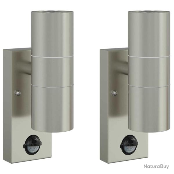Lot de 2 appliques murales cylindriques design contemporain ext�rieur 7 x 10 x 22 cm en acier inoxy