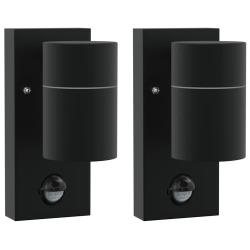 Lot de 2 appliques murales ext&eacute;rieures design moderne 6,5 x 10,5 x 16 cm en acier inoxydable noir 0
