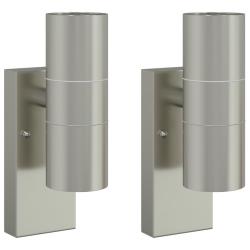 Lot de 2 appliques murales cylindriques contemporaines jardin 7 x 10 x 22 cm en acier inoxydable ar