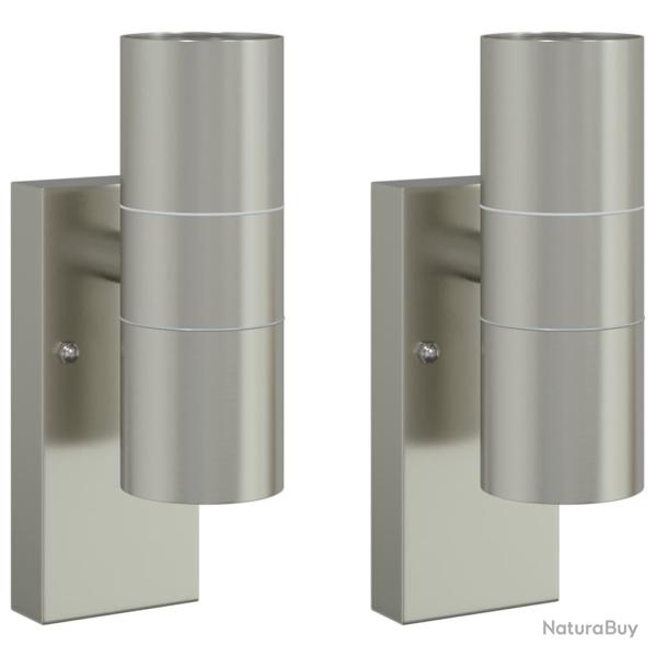Lot de 2 appliques murales cylindriques contemporaines jardin 7 x 10 x 22 cm en acier inoxydable ar