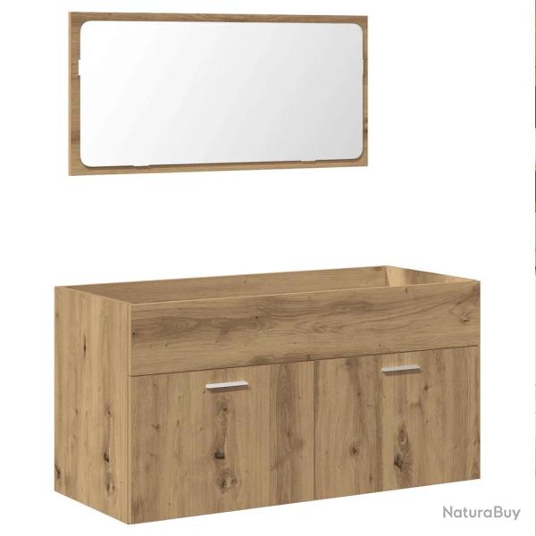 Armoire de salle de bain avec miroir 90 x 38,5 x 46 cm rangement pratique murale en bois d'ing�nier