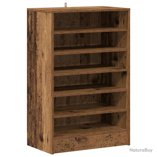Armoire � chaussures vintage rangement pratique 60 x 35 x 92 cm en bois d'ing�nierie vieux bois 02_