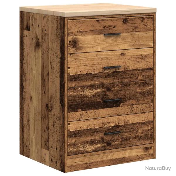 Armoire de rangement garage polyvalente avec quatre tiroirs 60 x 51 x 85 cm en bois vieux bois 02_0
