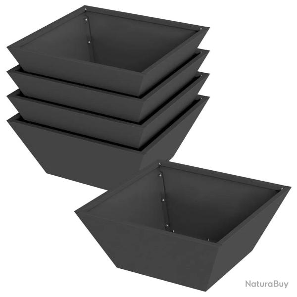 Lot de 5 cache-pots trap�zo�daux modernes 40 x 40 x 15 cm pour jardin terrasse en acier noir 02_005