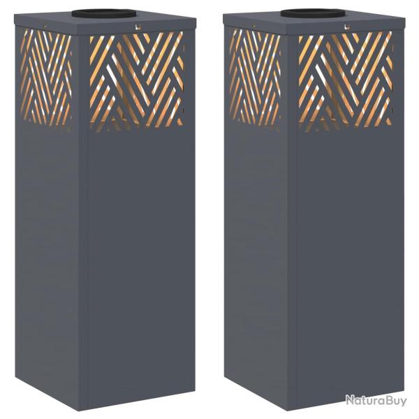 Lot de 2 lampes de chemin LED solaires modernes jardin autoportantes 18 x 18 x 50 cm en acier anthr