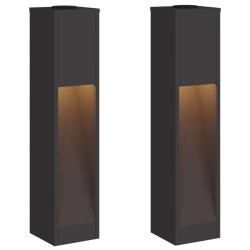 Lot de 2 lampes de chemin LED solaires autoportantes 18 x 18 x 80 cm design moderne jardin en acier