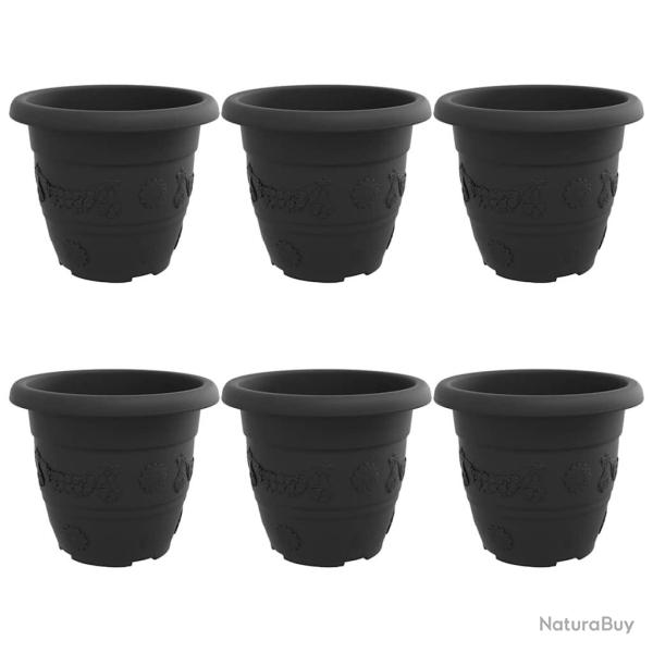 Lot de 6 pots � fleurs ronds modernes 30 x 30 x 25 cm l�gers et durables en plastique noir 02_00593