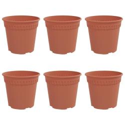 Lot de 6 pots &agrave; fleurs ronds modernes jardin balcon 19 x 19 x 16 cm l&eacute;gers en plastique rouge briqu