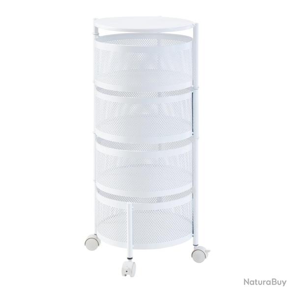 Chariot de service desserte cuisine salon meuble de rangement � 4 niveaux acier 75 x 33 cm blanc 03