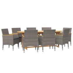 Ensemble de salle &agrave; manger de jardin meuble ext&eacute;rieur 9 pi&egrave;ces avec coussins gris 02_0014072