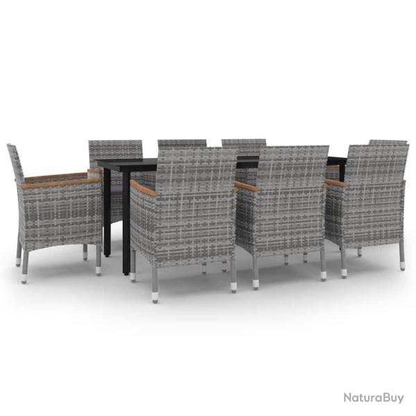 Ensemble � d�ner salon de jardin meuble d'ext�rieur coussins 9 pi�ces r�sine tress�e verre gris 02_