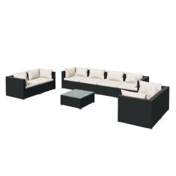 Salon de jardin meuble d'ext&eacute;rieur ensemble de mobilier 9 pi&egrave;ces avec coussins r&eacute;sine tress&eacute;e noir