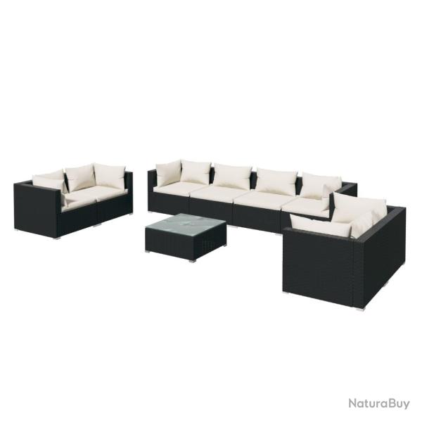 Salon de jardin meuble d'ext�rieur ensemble de mobilier 9 pi�ces avec coussins r�sine tress�e noir