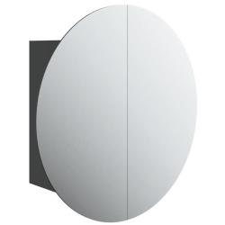 Armoire de salle de bain murale avec miroir rond et bande LED 40 x 40 x 17,5 cm en bois noir 02_004