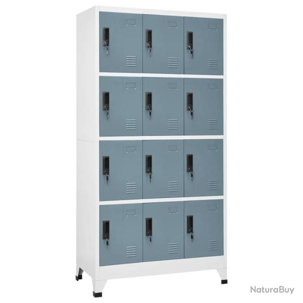 Armoire � casiers moderne avec 12 portes verrouillables 90 x 45 x 180 cm en acier gris clair 02_004