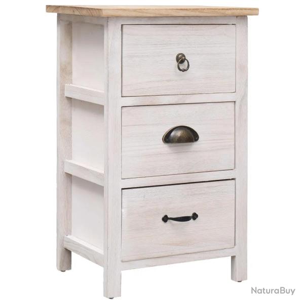 Armoire lat�rale 35 x 25 x 57 cm 3 tiroirs pratique support d�coratif en bois de paulownia blanc 02