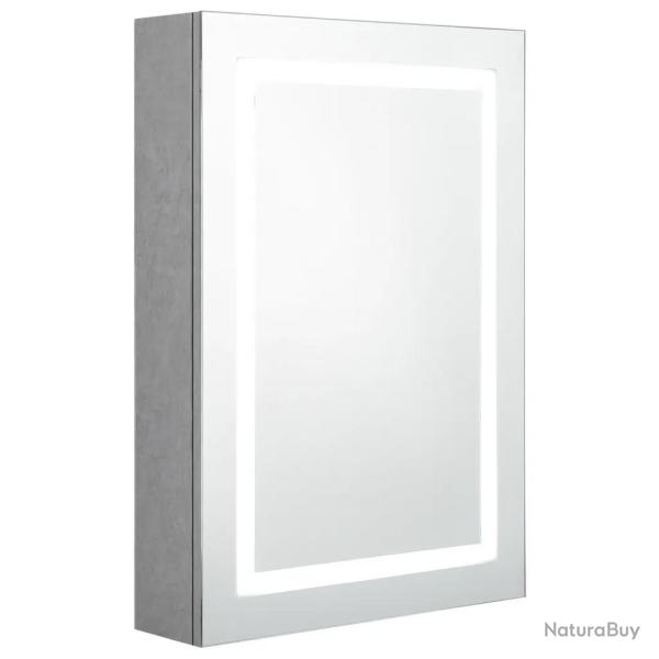 Armoire � miroir LED murale moderne 50 x 13 x 70 cm avec 3 �tag�res design contemporain en MDF gris