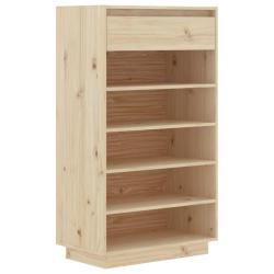 Armoire &agrave; chaussures en bois de pin massif pratique avec tiroirs 60 x 34 x 105 cm en bois naturel 0