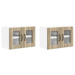 Lot de 2 armoires murales de cuisine motr&eacute;es pratiques 60 x 31 x 40 cm en bois d'ing&eacute;nierie ch&ecirc;ne s