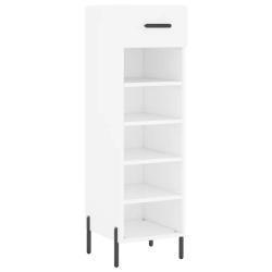 Armoire &agrave; chaussures blanche 30 x 35 x 105 cm avec tiroir 5 compartiments style industriel en bois